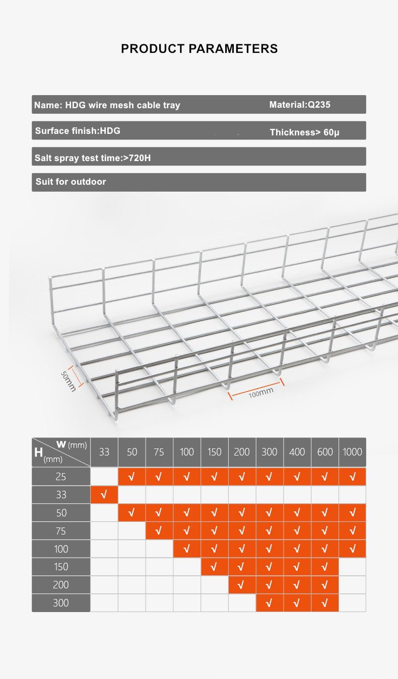 HDG wire mesh cable tray for wind